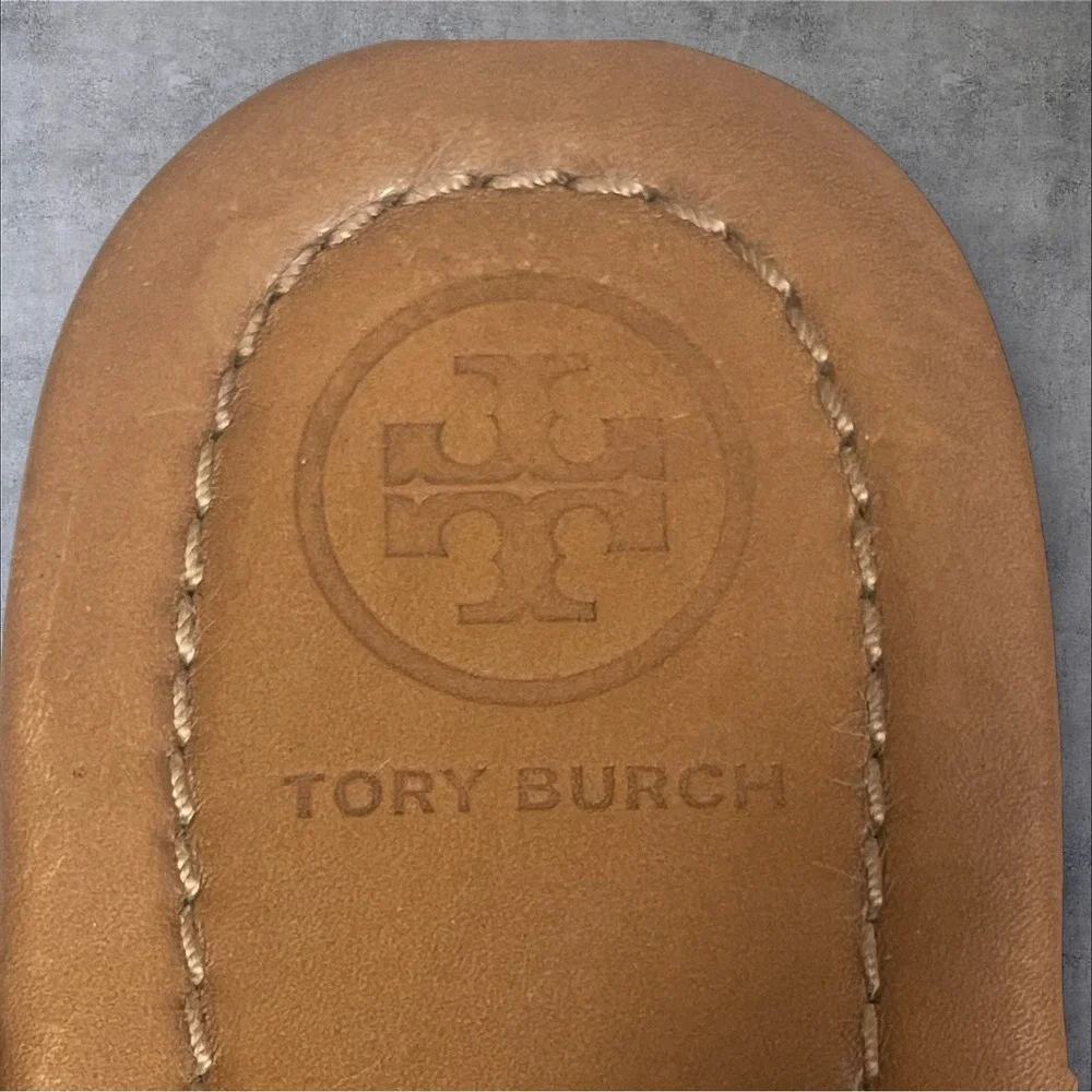 Tory Burch Minnie Travel Sandals Caramel Brown Leather Thong Womens 8M Classic